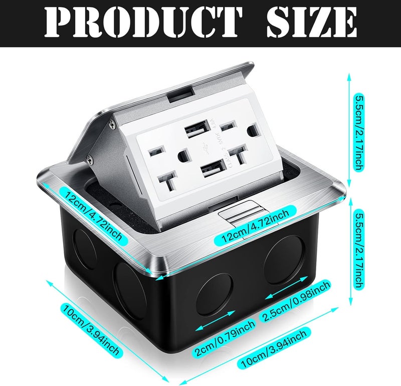 Hoolerry طقم صندوق غطاء مخرج كهربائي طافي للأرض مع شاحن USB 4.8A 20 أمبير مقاوم للماء والطقس ومخرج مقاوم للتلاعب للاستخدام المنزلي (فضي) - Image 2
